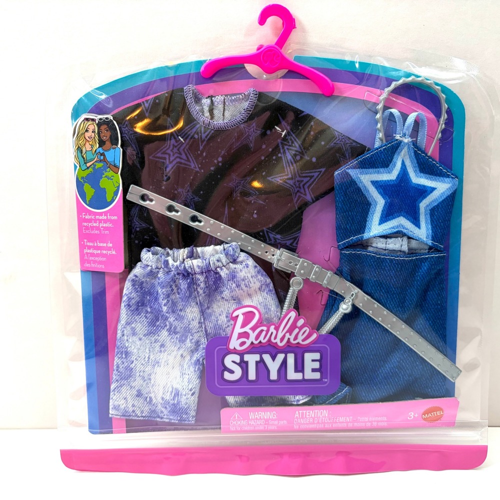 Barbie Style Fashions 2-Pack Star Print Denim Outfits Mattel GWC33 JJN96 NIP
